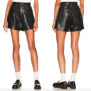 AGOLDE black recycled leather angled hem casual shorts 30